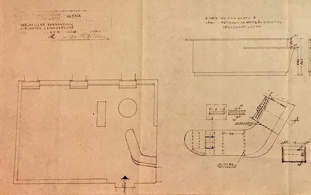 Lämpöjohtojen kanava Kirjaston lainauspöytä, 1951. Kuva: Kansallisarkisto, Heikuran kokoelma.