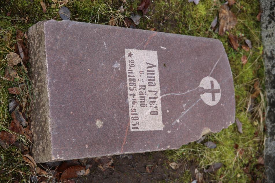 Anna Mero o.s. Rämö. Hautakivet palautettu kirkkomaalle 2017.