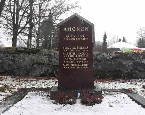 35 Sinkkilän, Ahosen ja Lagerlöfin haudat Uuno Sinkkilä, 1899 1994 Pankinjohtaja Lempi Ahonen 19.9.1906-25.10.