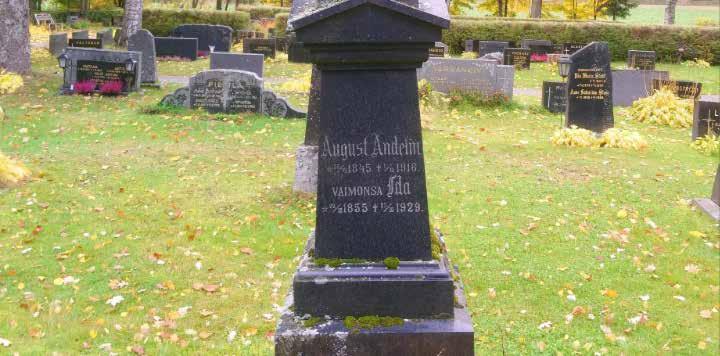 38 August Andelinin hauta August Andelin, 1845-1916 Andelin osallistui monipuolisesti Lammin kunnalliselämään 1800- lopulla ja 1900-luvun alussa.