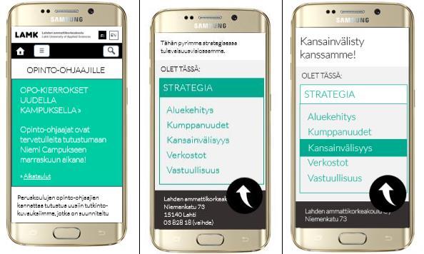 14 Kuva 1. Esimerkki mobiilinäkymästä LAMK.fi sivustolla.