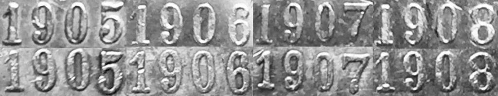 Kuva 25. 2 markkaa 1874 ja 1905, aidot ylempänä, tekeleet alinna.