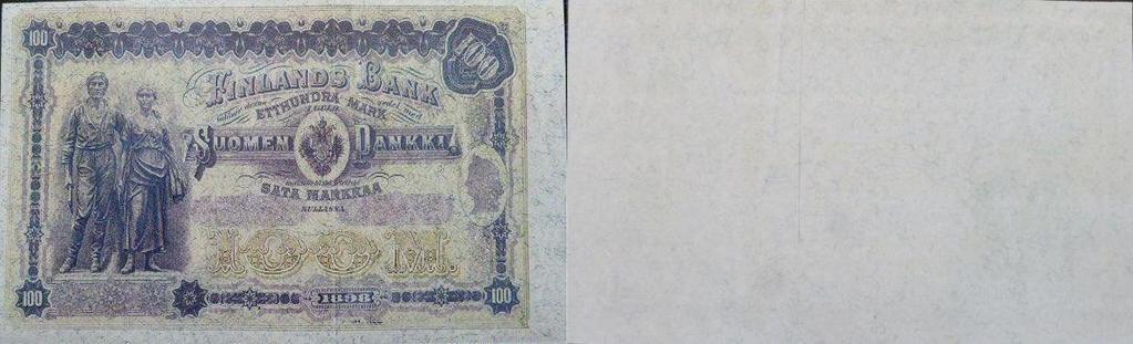 Kuva 5. 100 markkaa 1898 etusivu ilman sarjanumeroita ja allekirjoituksia.
