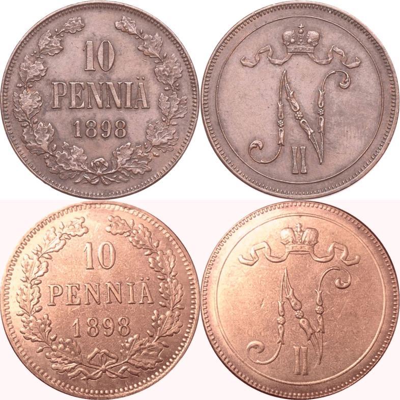 10 pennin kupariraha 1898 (aidon paino 12,8g ja halkaisija 30mm) Vuoden 1898 10 pennin rahan kopio on kyllä niin onneton, että se on suorastaan humoristinen.
