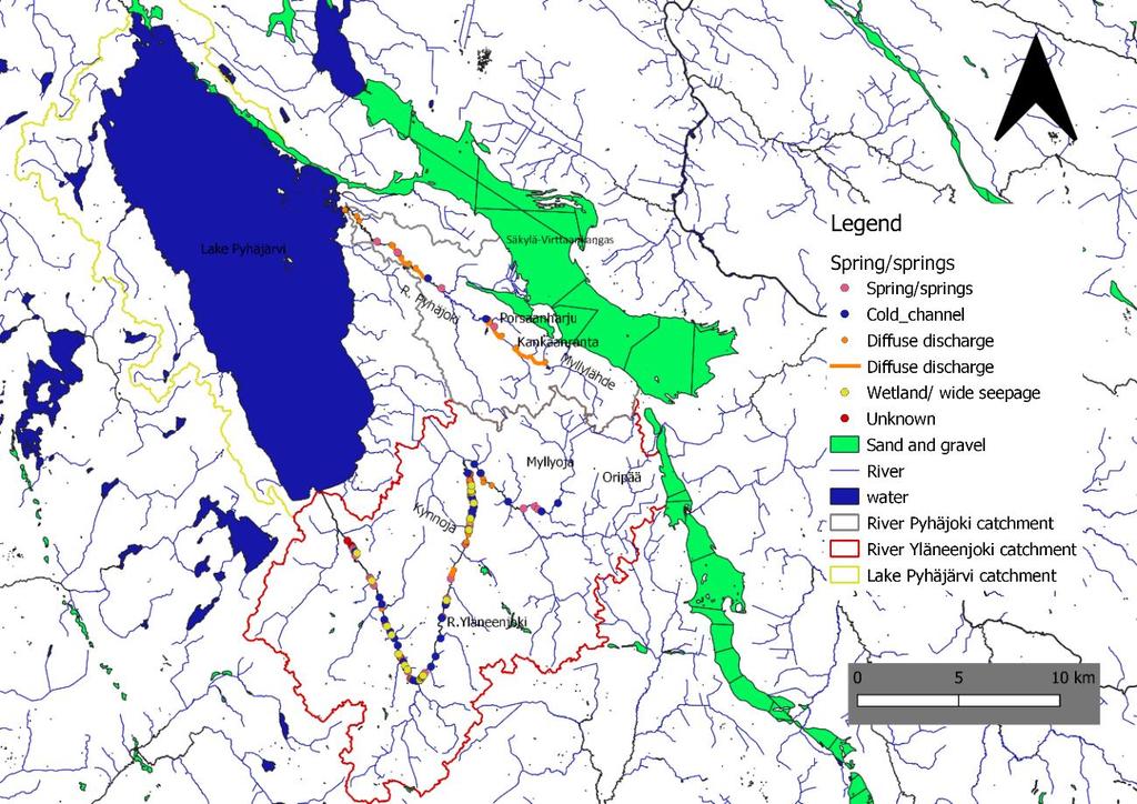 30 their possible connections to geological environment and land use is discussed more further in this study. Figure 15. The discharge categories in the two studied river catchments.