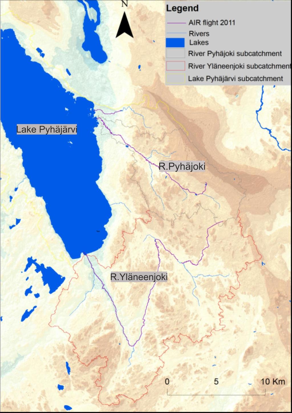 8 Figure 1. DEM of the study area and AIR flight of the two studied rivesr and Hevonniitunoja.