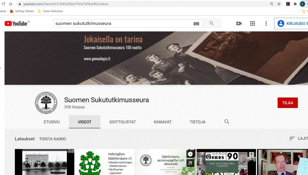 Suomen Sukututkimusseuran - ohjevideoita YouTubessa yli 50 mm.