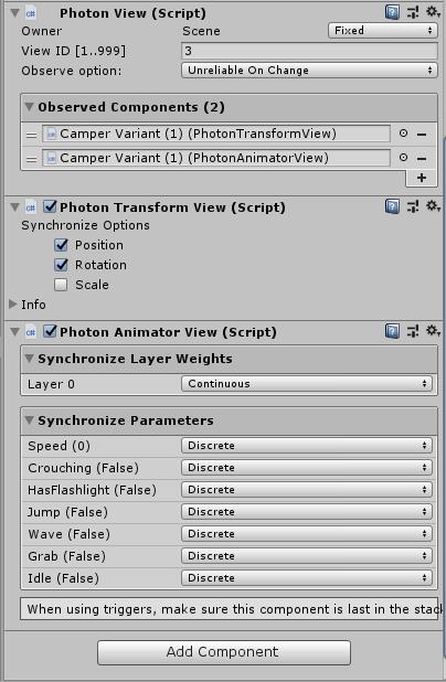 15 Pelaajien sijainnin, rotaation, mittakaavan sekä animaatioiden synkronoiminen on tehty helpoksi PhotonTransformView- ja PhotonAnimatorView-komponenttien avulla.