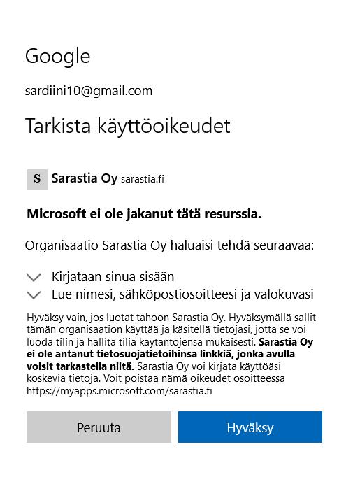 Sarastian Extranet kirjautumisohje Kirjaudu Sarastian Extranet palveluun os. https://sarastia.sharepoint.com/sites/sarastiaextranet kautta.