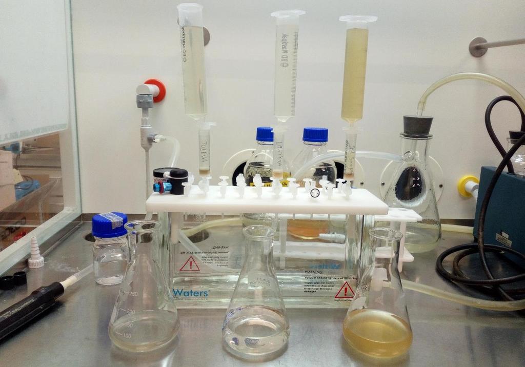 (pore size 0.7 µm) filter. In each sample, 40 µl of IS (mixed IS, 10 ppm) was added, followed by SPE procedure as described below. 31 3.5.