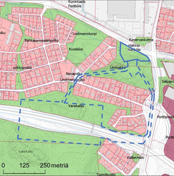 Osallistumis- ja arviointisuunnitelma nro 002486, 14.4.2021 sivu 4 Kuva Untipakan lähivirkistysalueesta, joka on puustoltaan mäntyvaltaista.