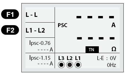 6.2.2.4 L-L Linjaimpedanssimittauksen käyttö TN-järjestelmässä Kuva 6.2.2.13 L1-L2 Linjaimpedanssi - Aloitusnäyttö L3 (Sininen) L2 (Vihreä) L1 (Ruskea) Kuva 6.