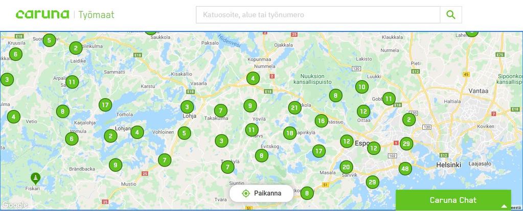 Työmaat lähelläsi -karttapalvelu kertoo mitä, missä