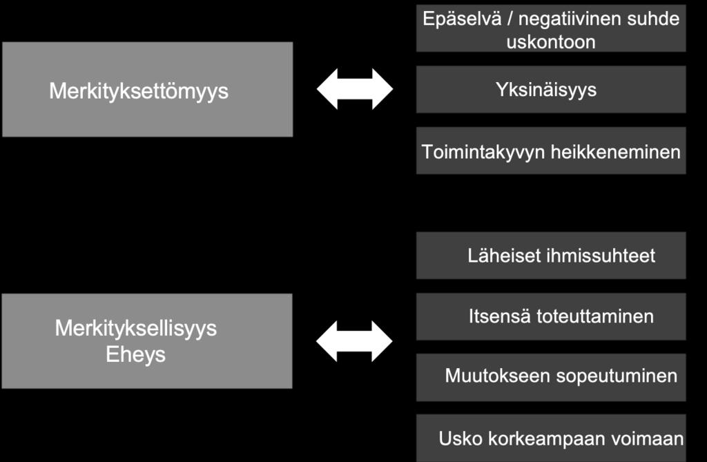 Kuva 3. Merkityksettömyys ja merkityksellisyys/eheys aineiston mukaan.