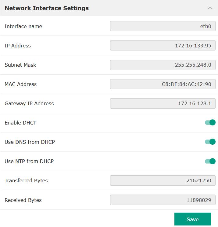 Kongurointi 6.5.5.1 Network Interface Settings 6.5.5.2 Proxy Settings 6.5.5.3 System Mode Selection Perusasetukset pumpun verkkopääsylle paikalliseen verkkoon.