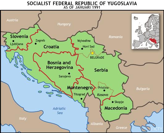 13 3.Tausta 3.1 Jugoslavian historia Kuva 1. Jugoslavian kartta, ajoitettuna tammikuulle 1991.