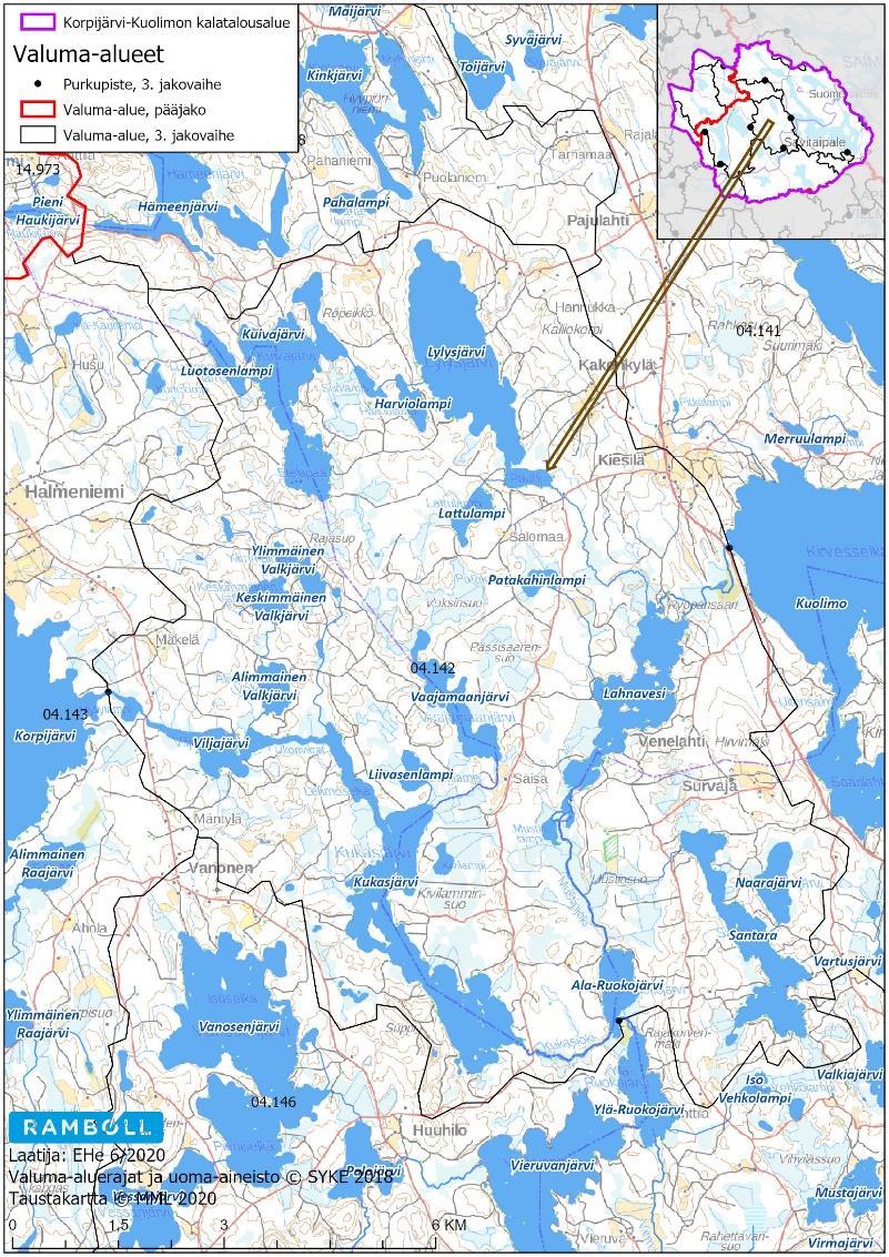 7. KIESILÄNJOEN - MUSTIONJOEN ALUE (04.142) 7.1 Yleiskuvaus alueesta Kiesilänjoen-Mustionjoen valuma-alue laskee Kuolimon länsipuolelta Kirvesselälle.