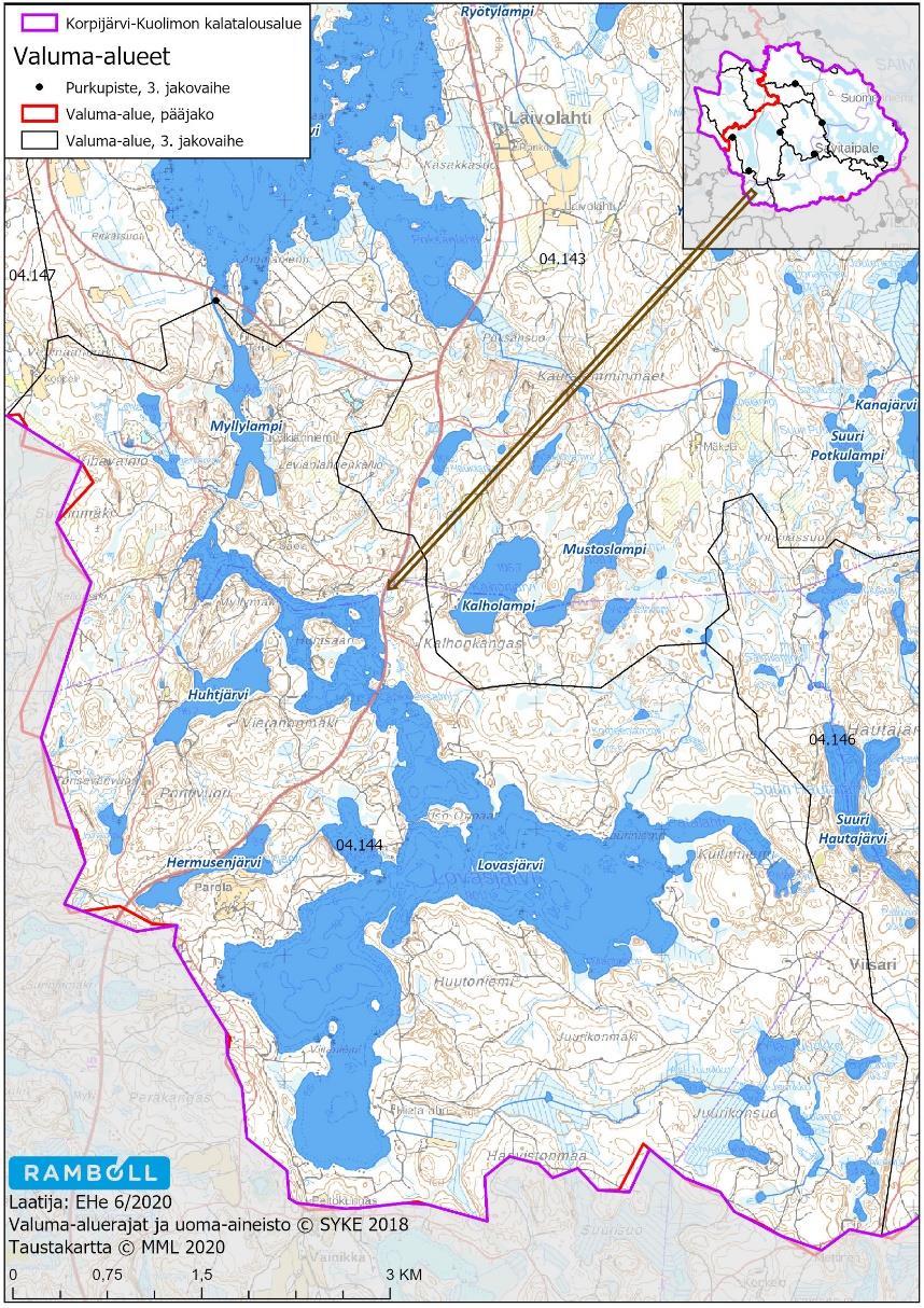 Kuva 12-1. Lovasjärven valuma-alue (04.144) Lovasjärvi edustaa pieniä ja vähähumuksisia järviä, jonka ekologinen tila on erinomainen. Lovasjärvi on hyvä muikkujärvi.