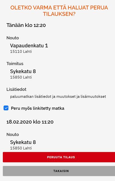 nopeat ohjeet: o Valitse MATKAT -valikko sovelluksen alareunasta o Valitse Avoimet matkat sovelluksen yläreunasta o Etsi peruttavan matkan tiedot ja näppää AVAA MATKA Kun olet löytänyt peruttavan