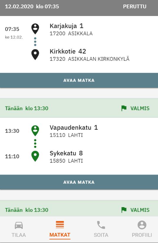 voit tarkastella kyseistä matkaa sekä antaa palautetta matkasta