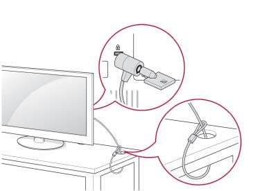 KOKOAMINEN JA VALMISTELU 19 Kensington-turvajärjestelmän käyttäminen (Tämä toiminto ei ole käytettävissä kaikissa malleissa.) Kensington-turvajärjestelmän liitäntä on TV:n takapaneelissa.