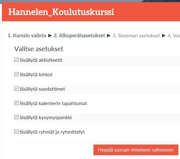 Listalla on valmiina vanhalta kurssilta siirtyvä sisältö.