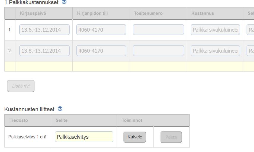 Liitteiden lisääminen EURA:an/taustalomakkeet Palkkoihin, ostopalveluihin, matkoihin ja muihin kustannuksiin