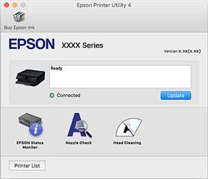 Tuotetiedot > Ohjelmiston tiedot > Tulostusohjelmisto Tulostinohjaimen käyttöopas (Mac OS) Epson Printer Utility Voit suorittaa ylläpitotehtävän, kuten suutintestin ja tulostuspään puhdistuksen, ja