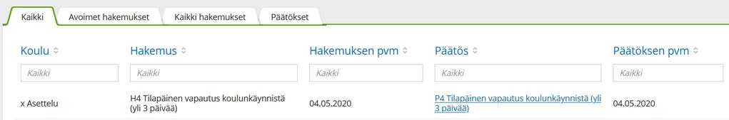 Kuva 4. Anomus. 5) Kun rehtori/apulaisrehtori/luokanopettaja on tehnyt päätöksen, voit käydä katsomassa sitä hakemukset ja päätökset -sivulla (ks. kohta 1). Näpäytä päätöksen nimeä (kuva 5). Kuva 5.