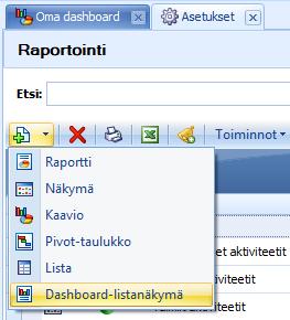 17 (19) Dashboard-listanäkymä on uusi raporttityyppi.