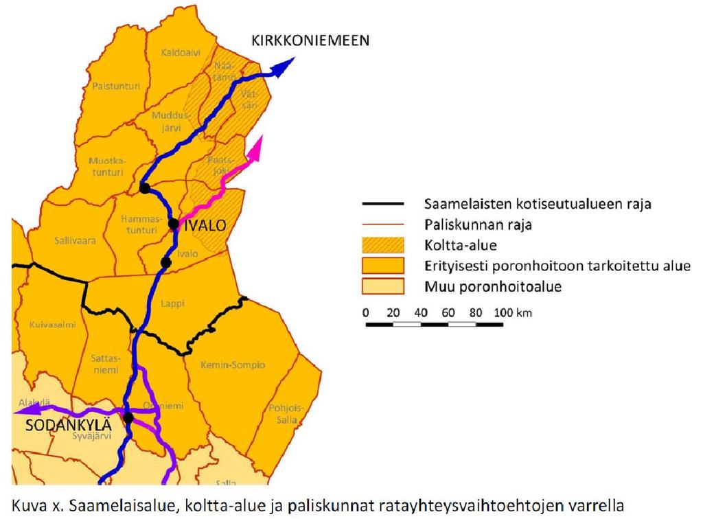 It should be noted that the route option on the eastern side of the lake Inari was dismissed in the MTC assessment because of its adverse effects on the Skolt Sámi culture but despite this it still