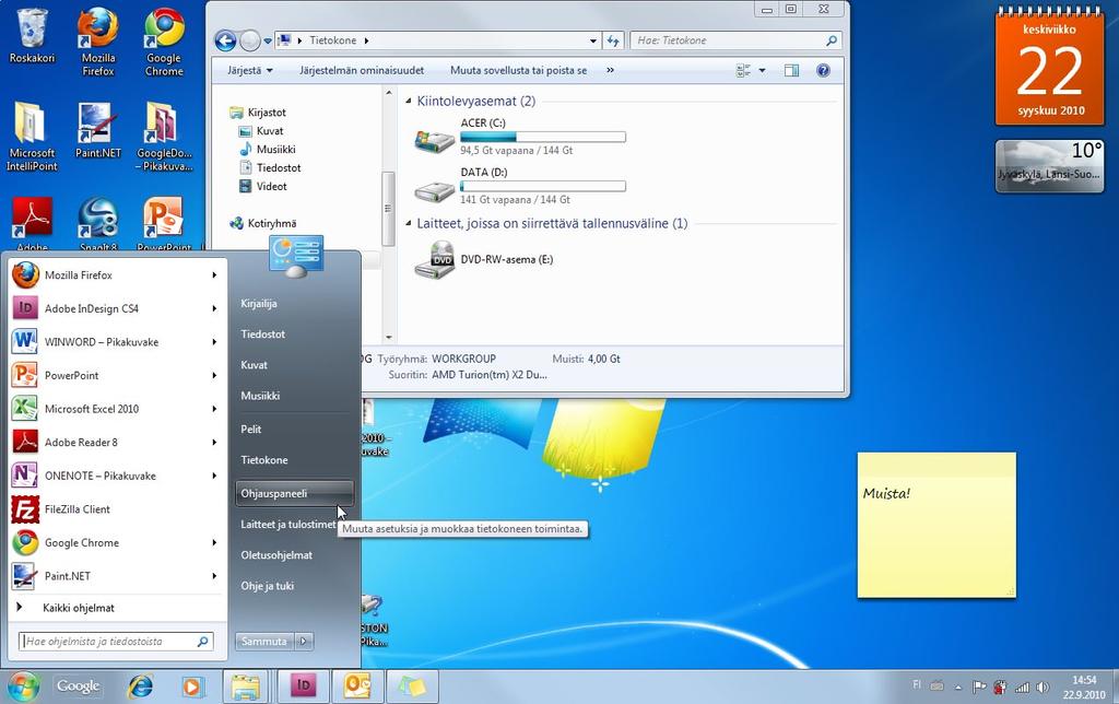 Windows 7 Käynnistys ja sisäänkirjautuminen Kun tietokoneeseen on kytketty virta, käyttöjärjestelmä ladataan automaattisesti.