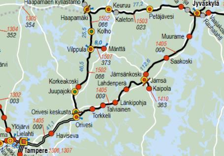 Liite 1b Investointiohjelman 2023-2030 ulkopuolelle jääneet ratahankkeet Tampere-Jyväskylä Tiedot päivitetty 25.2.2022 Tampere-Jyväskylä rataosa on kaksiraiteinen osuudella Tampere-Orivesi ja yksiraitein välillä Orivesi-Jyväskylä.