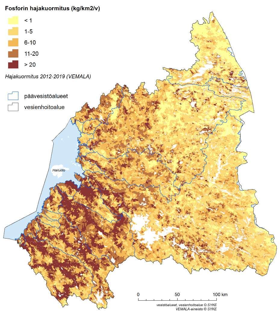 Fosforin hajakuormitus Vaihtelee, noudattaa