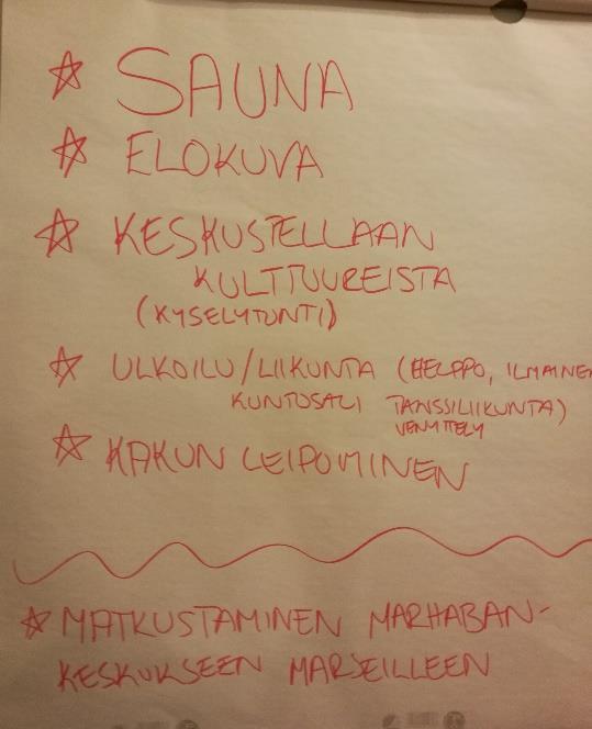 Kysymyksiä muodostui yhteensä 38 kappaletta 45 minuutin aikana, joka käytettiin siihen. Toisessa vaiheessa osallistujat jaettiin kieliryhmiin suomi, englanti, arabia, venäjä sekä dari.