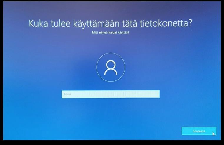 Ohje 4 (14) 8. Kuka tulee käyttämään tätä tietokonetta Kirjoita oma nimesi muodossa etunimi.sukunimi Seuraava 9.