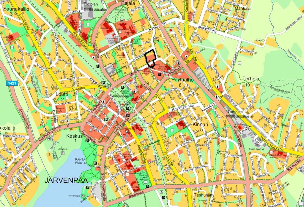 Suunnittelualueen sijainti - Pöytäalhon kaupunginosassa - Rautatieasemalle 600-700 metriä -