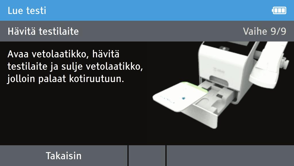 osoittavat ylöspäin, ja sulje laatikko. Tulos ilmoitetaan 15 sekunnin kuluttua. 5. Poista kortti foliopussista juuri ennen testausta. Aseta kortti tasaiselle työpöydälle.