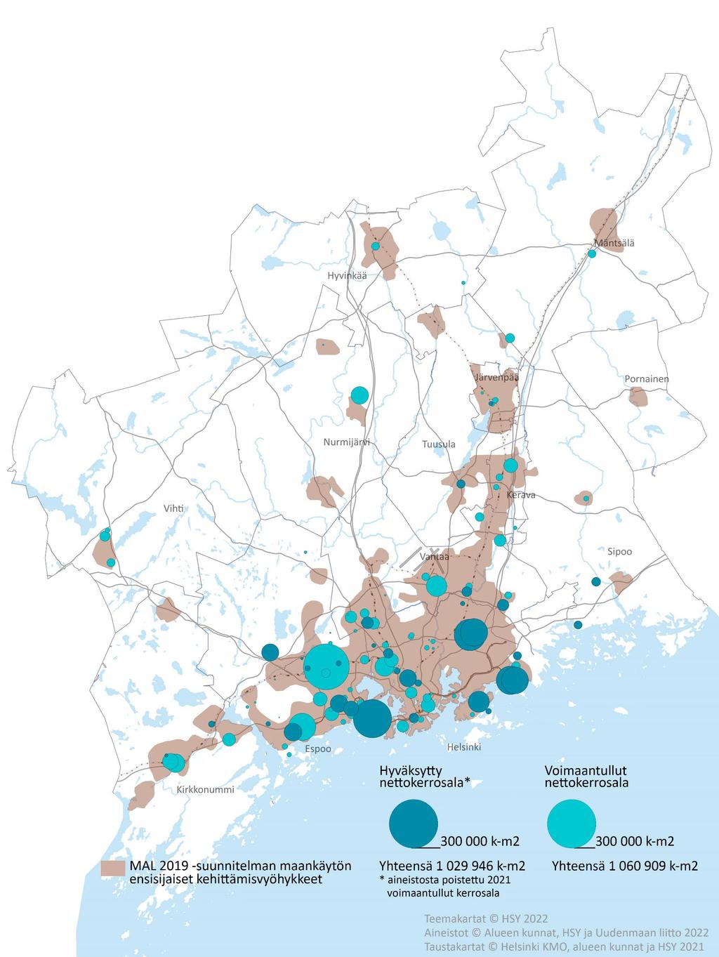 Asuntokaavoitus Helsingin seudulla 2021 Asemakaavoitus asumiseen, yhdyskuntarakenne Vuonna 2021 hyväksyttiin 1,6 milj. kerrosneliömetriä asumisen kaavoja. Asumisen kaavojen kerrosalaa tuli voimaan n.