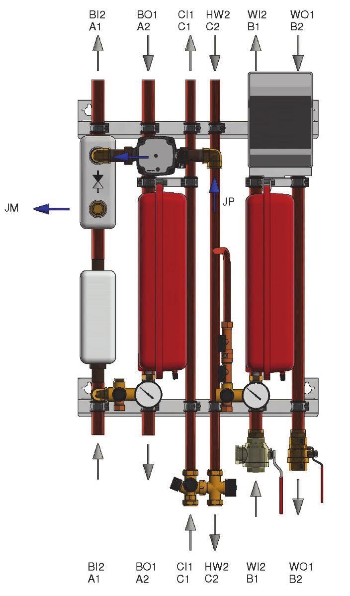 KYTKENNÄT Aries / Qi BI2 / A1 Maaliuos maasta lämpöpumpulle, Cu 28mm BO1 / A2 Maaliuos lämpöpumpulta maahan, Cu 28mm CI1 / C1 Kylmävesi lämpöpumpun varaajalle, Cu 22mm HW2 / C2 Lämmin käyttövesi