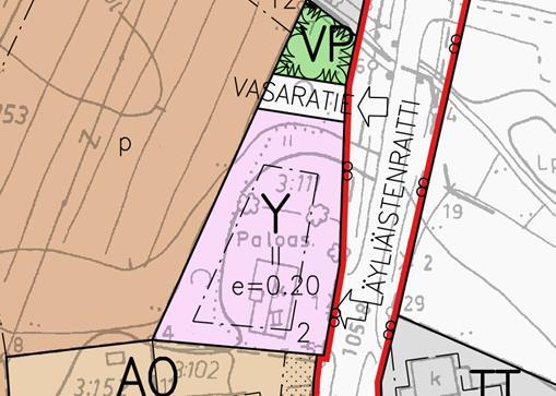 Ote asemakaavayhdistelmästä nykyisen paloaseman kohdalta. Nykyisen paloaseman kiinteistön osalta voimassa oleva asemakaava on vuodelta 1998.