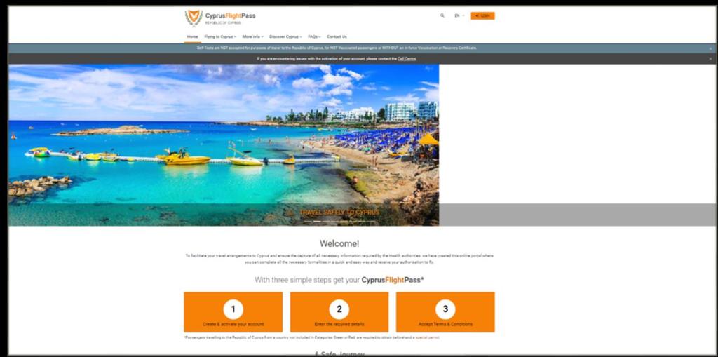 Lomakkeen täytön aloittaminen Siirry sivustolle https://cyprusflightpass.gov.cy/.