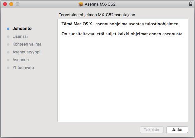 Sisällysluettelo macos / Tulostinohjaimen asennus Tässä osassa kerrotaan, miten tulostinohjain asennetaan, kun laitetta käytetään macos-ympäristöässä.