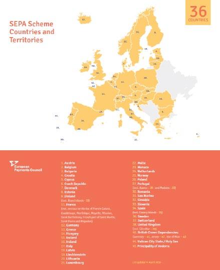Seuraavassa EPC:n (European Payments Council) kuvassa on esitetty SEPA-maat ja alueet kokonaisuudessaan. European Payments Council/ Conseil Européen des Paiements AISBL.