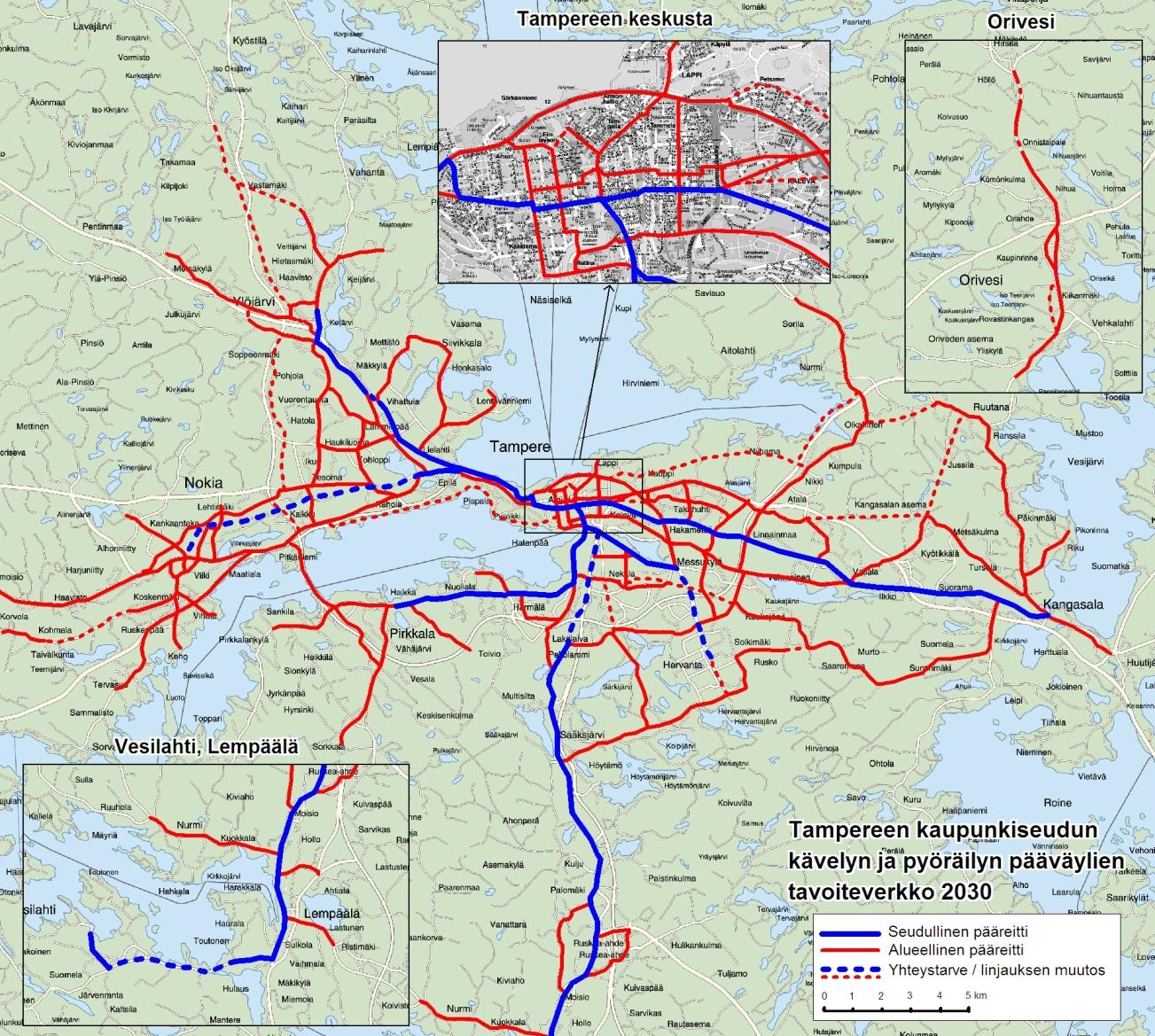 Kuva 25. Tampereen kaupunkiseudun kävelyn ja pyöräilyn pääreittien tavoiteverkko 2030. 4.
