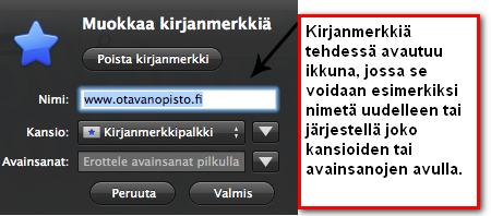Kirjanmerkkiä tehdessä avautuu ikkuna, jossa