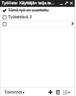 Siihen voi lisäillä +-painikkeella haluttuja tehtäviä tai asioita.