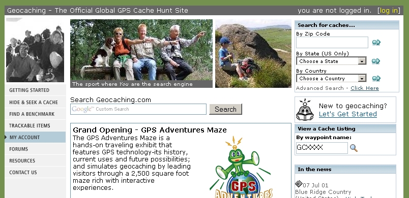 Nyt tunnusta tekemään Geokätköjen kätkökuvaukset löytyvät jenkkiläisen firman, Groundspeakin ylläpitämältä sivulta osoitteessa http://www.geocaching.com/.