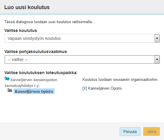 Haun muokkausoikeus ja Hakukohteita liittävät organisaatiot Näihin tulee oletuksena ne organisaatiot, joihin käyttäjällä on oikeus.