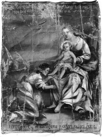 162 Kuva 46: Neitsyt Maria, Jeesus-lapsi sekä polvistunut nainen Elisabet Argillander, Mikael Toppelius (1734-1821), 1746 (lahj.vuosi). Öljyväri kankaalle, 80 x 65 cm.